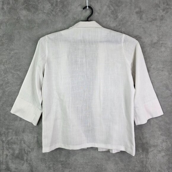 Womens White Open Front Linen Blazer Jacket 3/4 Sleeve Pockets Size XL - Picture 4 of 8